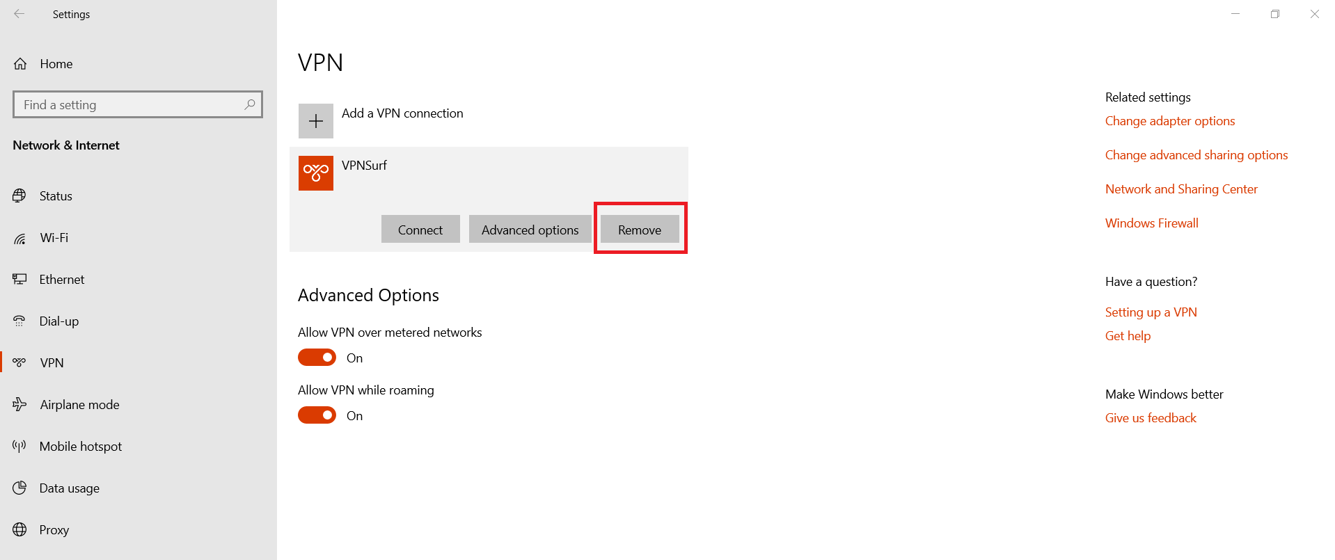 Remove VPN connection